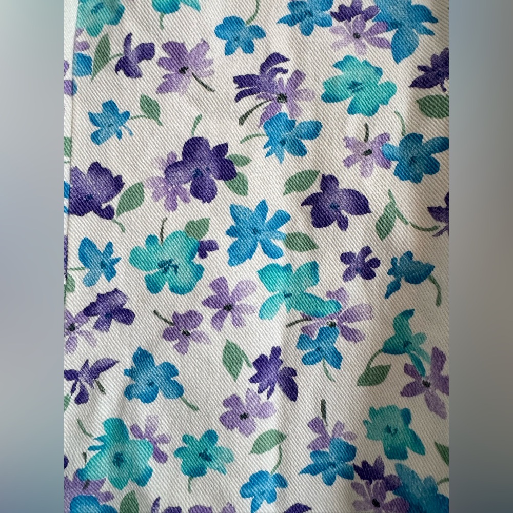 Vintage 60’s Handmade Blue Purple White Floral Cotton Twill Denim Midi Dress - Picture 3 of 5